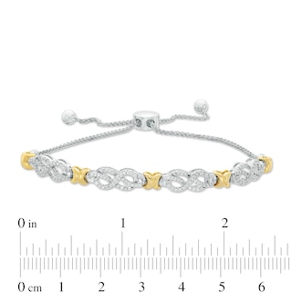 0.38 CT. T.W. Diamond Infinity Knot and "X" Bolo Bracelet in Sterling Silver with 14K Gold Plate - 9.5"|Peoples Jewellers