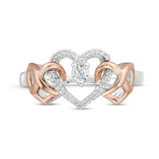 0.065 CT. T.W. Diamond Interlocking Infinity Hearts Ring in Sterling Silver and 10K Rose Gold|Peoples Jewellers