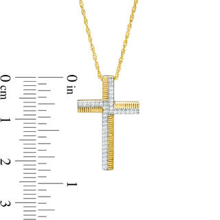 0.117 CT. T.W. Diamond and Textured Cross Pendant in Sterling Silver with 14K Gold Plate|Peoples Jewellers