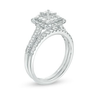 1.00 CT. T.W. Princess-Cut Diamond Double Scallop Frame Bridal Set in 14K White Gold|Peoples Jewellers