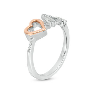 0.118 CT. T.W. Diamond Heartbeat and Heart Ring in Sterling Silver and 10K Rose Gold|Peoples Jewellers