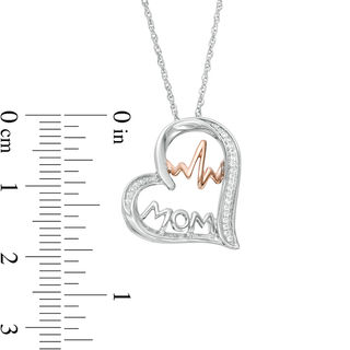 0.066 CT. T.W. Diamond "MOM" and Heartbeat in Tilted Heart Pendant in Sterling Silver and 10K Rose Gold|Peoples Jewellers