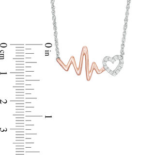 0.085 CT. T.W. Diamond Heartbeat and Heart Necklace in Sterling Silver and 10K Rose Gold - 17"|Peoples Jewellers