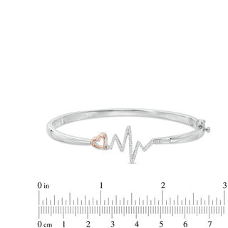 0.18 CT. T.W. Diamond Heartbeat and Heart Bangle in Sterling Silver and 10K Rose Gold|Peoples Jewellers