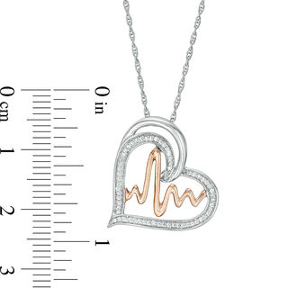 0.115 CT. T.W. Diamond Heartbeat in Tilted Heart Pendant in Sterling Silver with 14K Rose Gold Plate|Peoples Jewellers