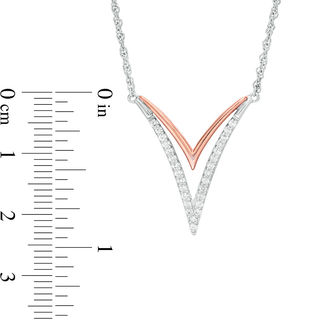 Lab-Created White Sapphire Double "V" Necklace in Sterling Silver and 10K Rose Gold|Peoples Jewellers