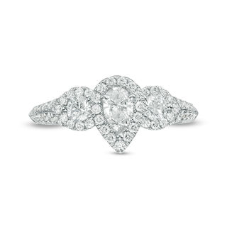 0.95 CT. T.W. Pear-Shaped Diamond Past Present Future® Frame Vintage-Style Engagement Ring in 14K White Gold|Peoples Jewellers