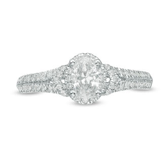 1.00 CT. T.W. Certified Oval Diamond Frame Engagement Ring in 14K White Gold (I/SI2)|Peoples Jewellers
