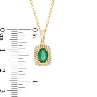 Oval Emerald and 0.15 CT. T.W. Diamond Double Cushion Frame Drop Pendant in 10K Gold|Peoples Jewellers