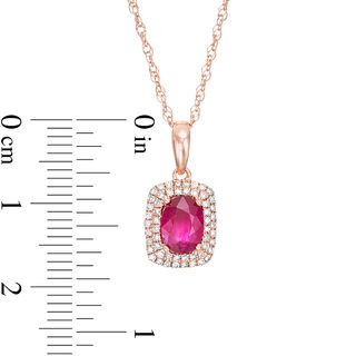 Oval Ruby and 0.15 CT. T.W. Diamond Cushion-Shaped Double Frame Pendant in 10K Rose Gold|Peoples Jewellers