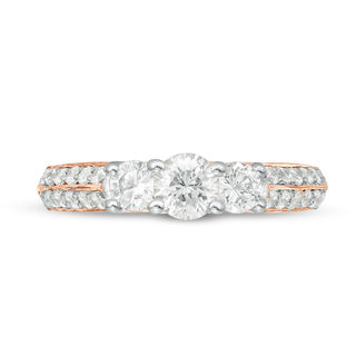 0.95 CT. T.W. Diamond Three Stone Two Row Engagement  Ring in 10K Rose Gold|Peoples Jewellers
