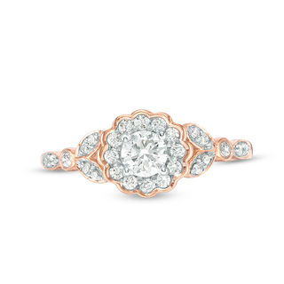 0.45 CT. T.W. Diamond Ornate Flower Frame Leaf-Sides Ring in 10K Rose Gold|Peoples Jewellers