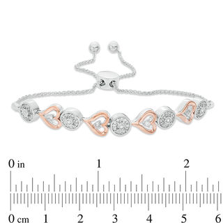 0.37 CT. T.W. Diamond Alternating Circle and Sideways Heart Bolo Bracelet in Sterling Silver and 10K Rose Gold - 9.5"|Peoples Jewellers