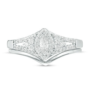 0.37 CT. T.W. Marquise Diamond Frame Tri-Sides Bridal Set in 10K White Gold|Peoples Jewellers