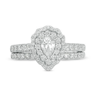 1.00 CT. T.W. Pear-Shaped Diamond Scallop Frame Bridal Set in 14K White Gold|Peoples Jewellers