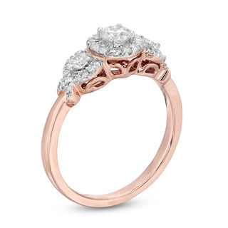 0.45 CT. T.W. Diamond Three Stone Frame X-Sides Engagement Ring in 10K Rose Gold|Peoples Jewellers
