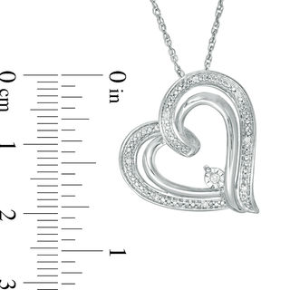 Diamond Accent Tilted Double Heart Outline Pendant in Sterling Silver|Peoples Jewellers
