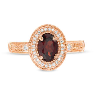 Oval Garnet and 0.085 CT. T.W. Diamond Frame Vintage-Style Ring in 10K Rose Gold|Peoples Jewellers