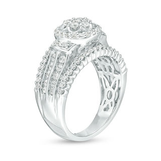 1.00 CT. T.W. Composite Diamond Frame Collar Multi-Row Engagement Ring in 10K White Gold|Peoples Jewellers