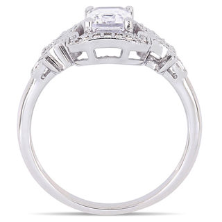 Peoples Emerald-Cut Lab-Created White Sapphire and 0.16 CT. T.W.
