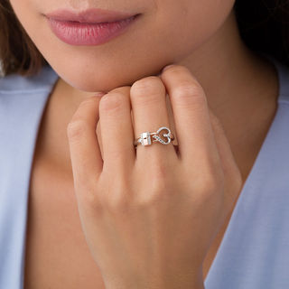 0.04 CT. T.W. Diamond Heart and Lock Ring in Sterling Silver and 10K Rose Gold|Peoples Jewellers