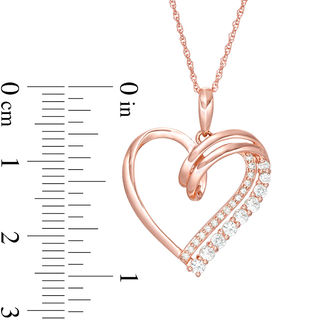 Lab-Created White Sapphire and 0.07 CT. T.W. Diamond Looping Heart Pendant in 10K Rose Gold|Peoples Jewellers