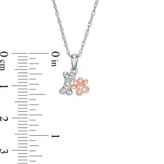 Diamond Accent Dog Bone and Paw Print Pendant in Sterling Silver and 10K Rose Gold|Peoples Jewellers