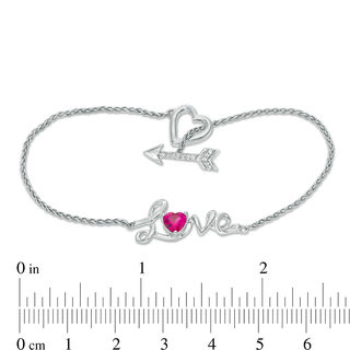 5.0mm Heart-Shaped Lab-Created Ruby and White Sapphire "Love" and Arrow Toggle Bracelet in Sterling Silver - 7.25"|Peoples Jewellers