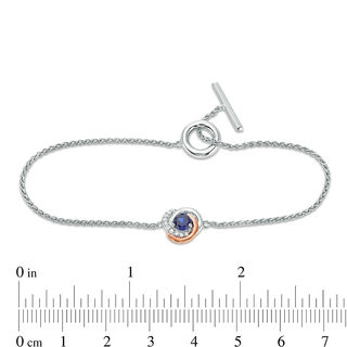 4.0mm Lab-Created Blue and White Sapphire Love Knot Toggle Bracelet in Sterling Silver and 10K Rose Gold - 7.25"|Peoples Jewellers