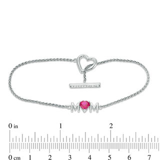 5.0mm Heart-Shaped Lab-Created Ruby and White Sapphire "MOM" Toggle Bracelet in Sterling Silver - 7.25"|Peoples Jewellers