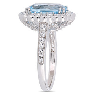 Elongated Blue and White Topaz Scallop Frame Ring in Sterling Silver|Peoples Jewellers