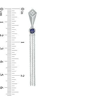 Lab-Created Blue Sapphire and 0.06 CT. T.W. Diamond Geometric Tassel Drop Earrings in Sterling Silver|Peoples Jewellers