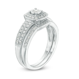 0.22 CT. T.W. Diamond Cushion Frame Vintage-Style Bridal Set in 10K White Gold|Peoples Jewellers