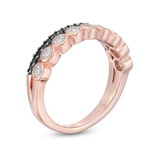 0.23 CT. T.W. Enhanced Black and White Diamond Double Row Stackable Band in 10K Rose Gold|Peoples Jewellers