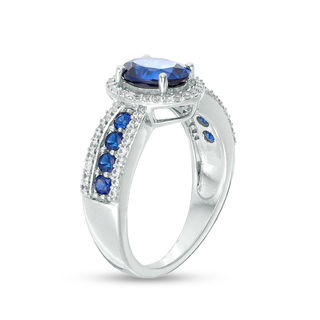 Oval Lab-Created Blue Ceylon and White Sapphire Frame Ring in Sterling Silver|Peoples Jewellers