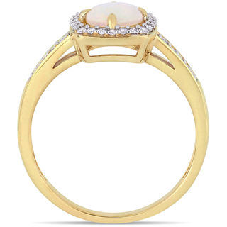 6.0mm Opal and 0.144 CT. T.W. Diamond Cushion Frame Ring in 10K Gold|Peoples Jewellers