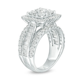 3.00 CT. T.W. Diamond Double Square Frame Multi-Row Engagement Ring in 14K White Gold|Peoples Jewellers
