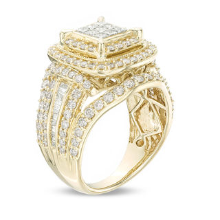 2.00 CT. T.W. Princess-Cut Composite Diamond Double Frame Multi-Row Vintage-Style Engagement Ring in 10K Gold|Peoples Jewellers