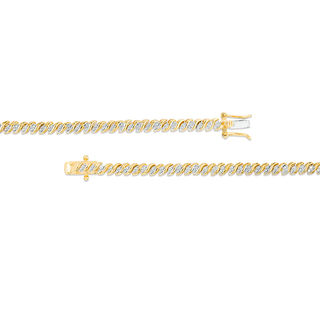 1.00 CT. T.W. Diamond Two-Stone "S" Curve Tennis Necklace in Sterling Silver with Yellow Rhodium - 17"|Peoples Jewellers