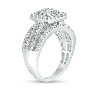 1.00 CT. T.W. Composite Diamond Square Frame Multi-Row Engagement Ring in 10K White Gold|Peoples Jewellers