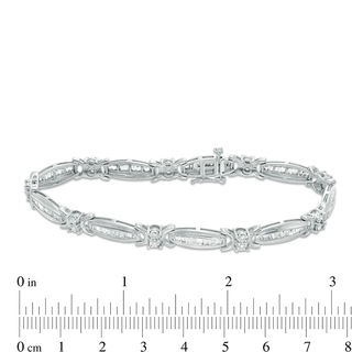 2.00 CT. T.W. Baguette and Round Diamond Link Bracelet in 10K White Gold - 7.5"|Peoples Jewellers
