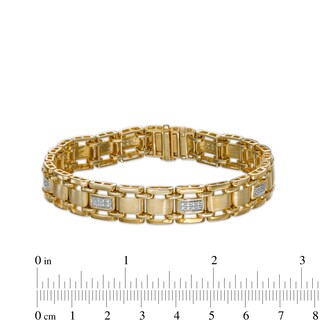 Men's 0.25 CT. T.W. Diamond Multi-Finish Triple Row Brick Pattern Link Bracelet in 10K Gold - 8.5"|Peoples Jewellers