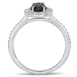 1.23 CT. T.W. Marquise Enhanced Black and White Diamond Frame Vintage-Style Engagement Ring in 10K White Gold|Peoples Jewellers