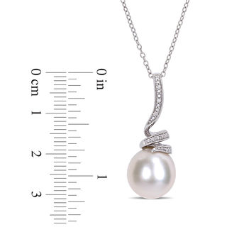 11.0-12.0mm Freshwater Cultured Pearl and Diamond Accent Swirl Pendant in Sterling Silver|Peoples Jewellers