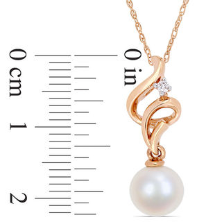 7.0-7.5mm Freshwater Cultured Pearl and Diamond Accent Ribbon Pendant in 10K Rose Gold-17"|Peoples Jewellers