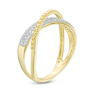 0.23 CT. T.W. Diamond and Beaded Crossover Ring in 10K Gold|Peoples Jewellers