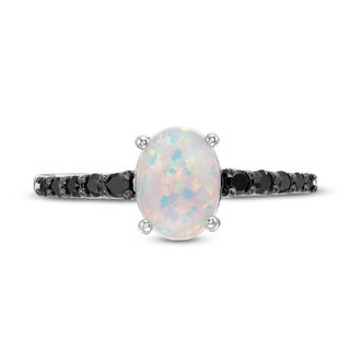 Oval Lab-Created Opal and 0.18 CT. T.W. Black Diamond Ring in Sterling Silver|Peoples Jewellers