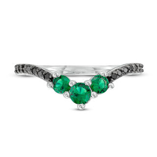 Lab-Created Emerald and 0.04 CT. T.W. Black Diamond Chevron Ring in Sterling Silver|Peoples Jewellers