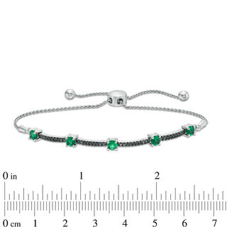 Lab-Created Emerald and 0.086 CT. T.W. Black Diamond Station Bolo Bracelet in Sterling Silver - 9.5"|Peoples Jewellers