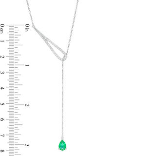 Pear-Shaped Lab-Created Emerald and White Sapphire Lariat Necklace in Sterling Silver 20"|Peoples Jewellers